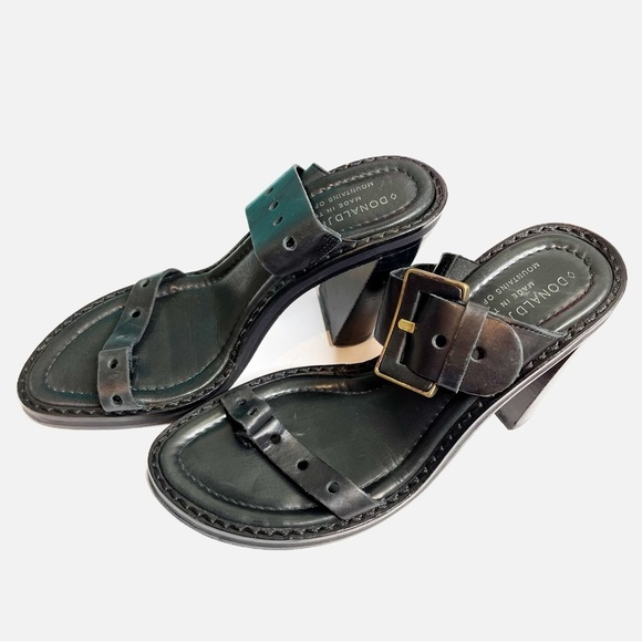 DONALD J PLINER | Slides Sandals Black Heels Buckle Italy - Picture 1 of 4